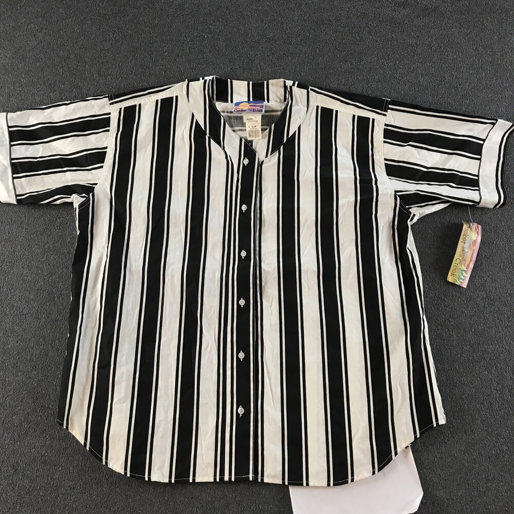 NEW VTG Cricket By The Creek Shirt Mens Medium White Black Striped  #6178